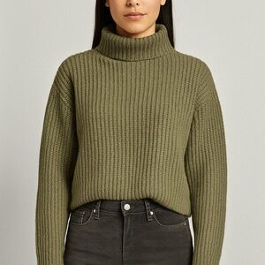 Free People Olive/Ivy Green Knit Ribbed Chunky Turtleneck Sweater - XL